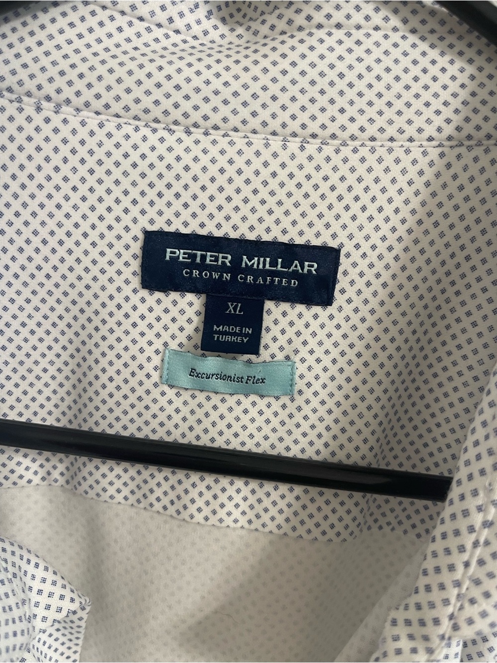 Peter Millar White Dress Shirt with Navy Micro-Diamond Print